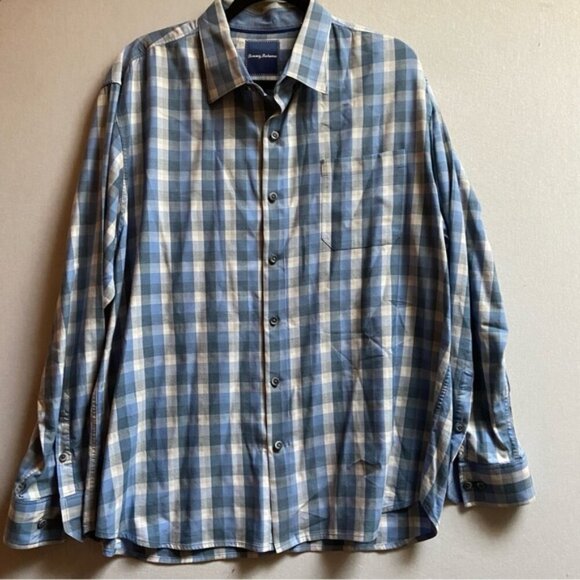 Tommy Bahama silk cottonn checker plaid long sleeves button up shirt Sz XL - Picture 1 of 8